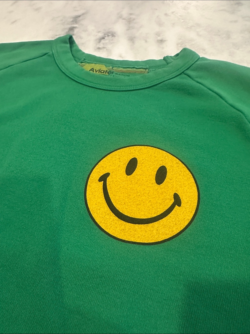Aviator Nation Green Sweatshirt with Yellow Smiley Patch- Large - Picture 3 of 5